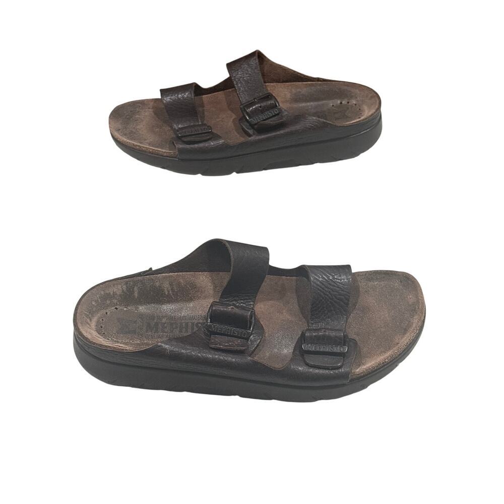Mephisto Men's Zonder Dark Brown Buffalo 451 Buckle Strap Flat Sandals Eur 44